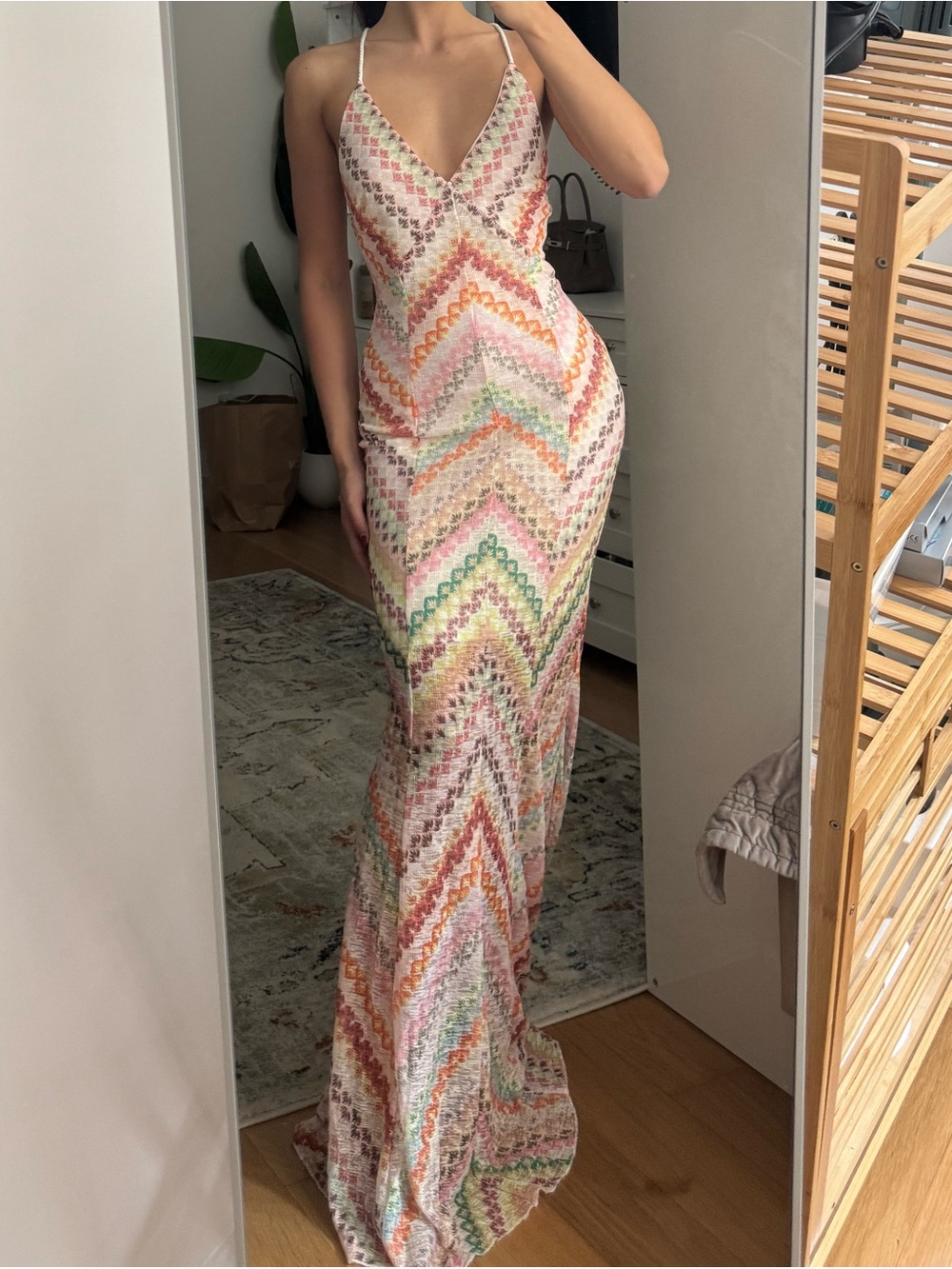 New V-Neck Spaghetti Strap Crochet Maxi Dress